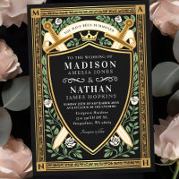 Black Floral Fantasy Sword Shield Monogram Wedding