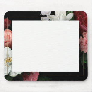 Black Floral Faux Gold Frame Vintage Mouse Pad