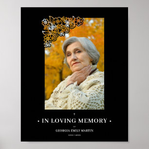 Black Floral Frame & Elegant Photo Funeral Poster