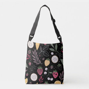 “Black Floral Fruit Pattern Tote Bag”