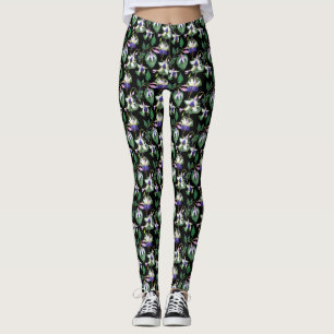 Black Floral Fuchsia Watercolor Women's Leggings