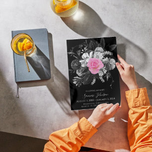 Black Floral Funeral Memorial -rose Announcment Invitation