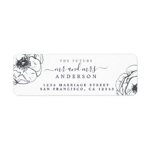 Black Floral Future Mr Mrs Wedding Return Address Label