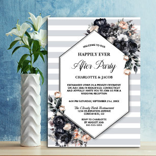 Black Floral Geometric Striped Wedding After Party Invitation