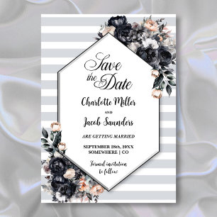 Black Floral Geometric Striped Wedding Save The Date