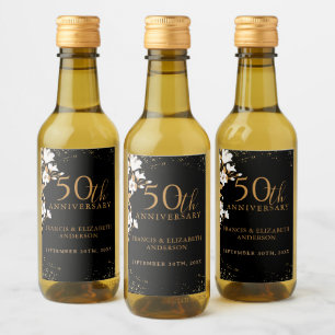 Black Floral Gold 50th Wedding Anniversary Wine Label