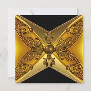 Black Floral Gold Jewel 50th Birthday Invitation