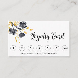 *~* Black . FLORAL Gold QR LOGO Rewards Thank you Loyalty Card