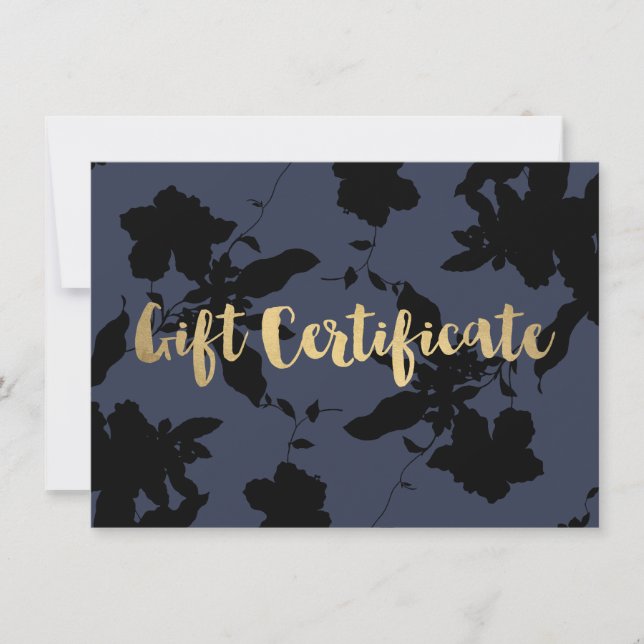 Black Floral Gold Text Blue Gift Certificate (Front)