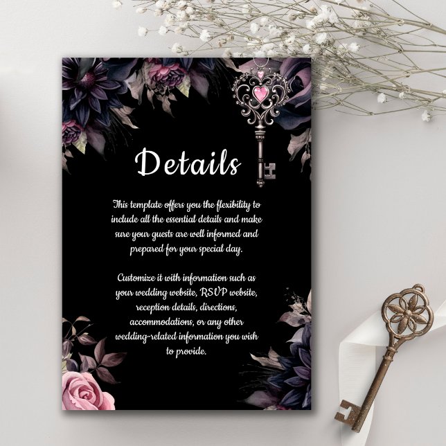 Black Floral Gothic Wedding Details Enclosure Card (Creator Uploaded)