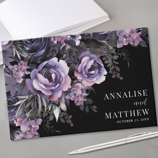 Black Floral Gothic Wedding Guest Book (Black Floral Gothic Wedding Guest Book)