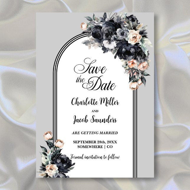 Black Floral Grey Arch Wedding Save the Date (Creator Uploaded)