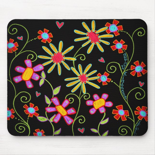 Black Floral Grow Kindness Fun Mouse Pad (Front)