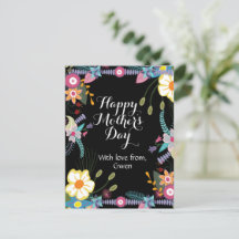 Black floral happy mother's day Postcard