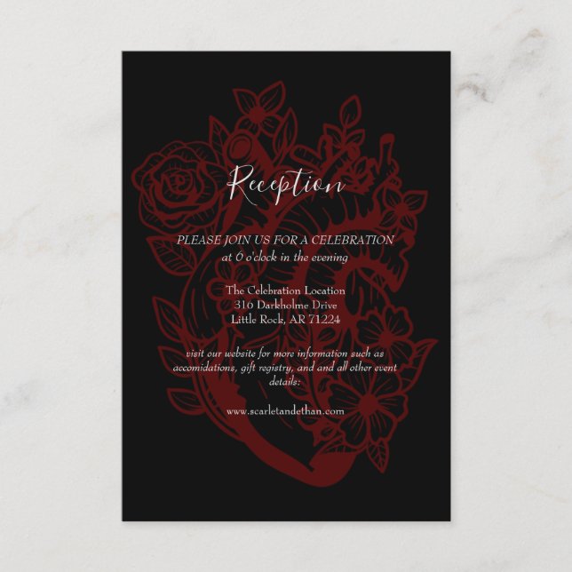 Black Floral Heart Handfasting Wedding Reception E Enclosure Card (Front)