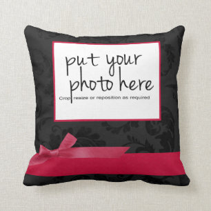 Black Floral Hot Pink Ribbon and Bow Photo Cushion