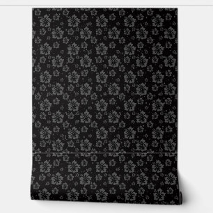 Black Floral Illustration On Black Background Wallpaper