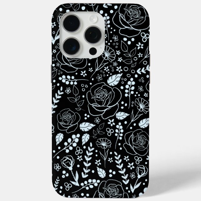 Black Floral IPhone 15 Pro Max Case (Back)
