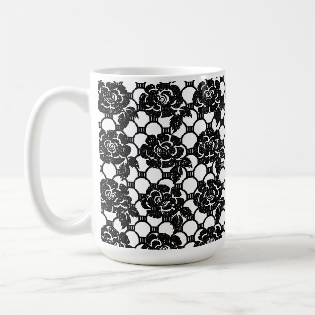 Black Floral Lace Coffee Mug (Left)