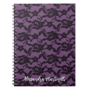 Black Floral Lace on Purple Notebook