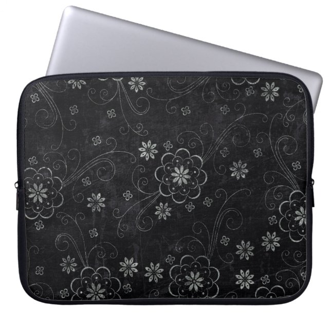 Black Floral Laptop Sleeve Protective Case (Front)