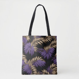 Black floral leaf print tote bag
