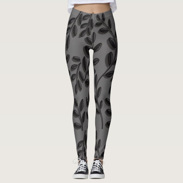 Black Floral Leggings – Unique & Stylish Ai design (Front)