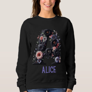 Black Floral Letter Alice Alphabet Girl Name Sweatshirt