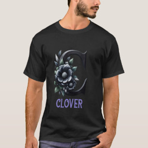 Black Floral Letter Clover Alphabet Girl Name T-Shirt