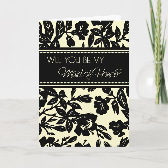 Black Floral Maid of Honour Invitation Card (Front)
