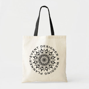 Black Floral Mandala Custom Text Tote Bag