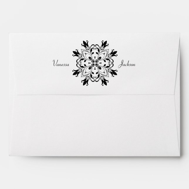 Black Floral Mandala Envelope (Back (Top Flap))