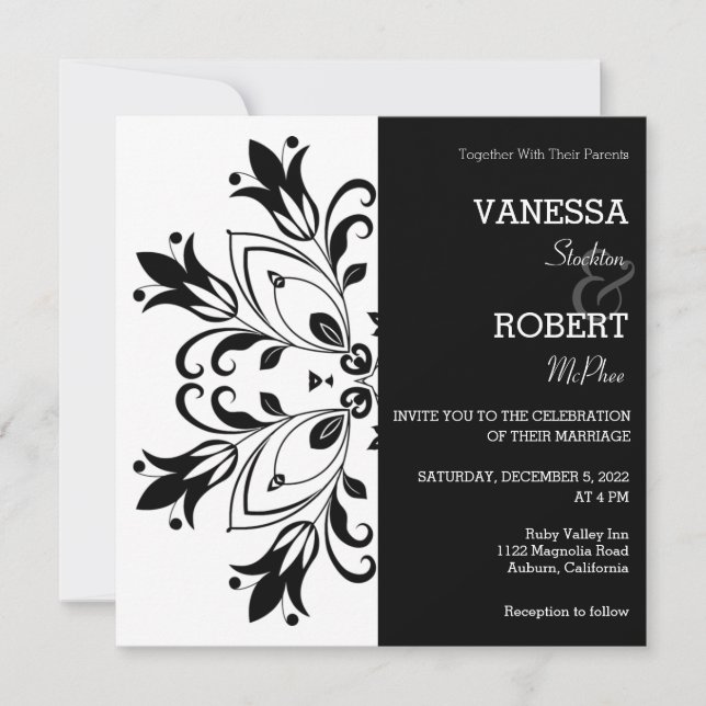 Black Floral Mandala Invitation (Front)