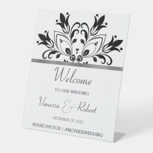 Black Floral Mandala Pedestal Sign