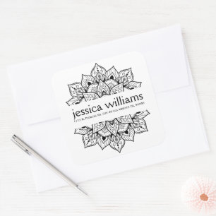 Black floral mandala square sticker
