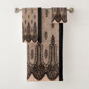 black floral mesh print bath towel set