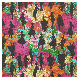 black floral mid century 1950s vintage silhouette fabric