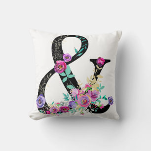 Black Floral Modern Ampersand Chic Rustic Country Cushion