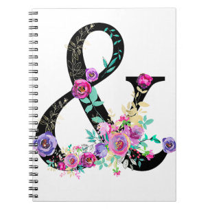 Black Floral Modern Ampersand Chic Rustic Country Notebook