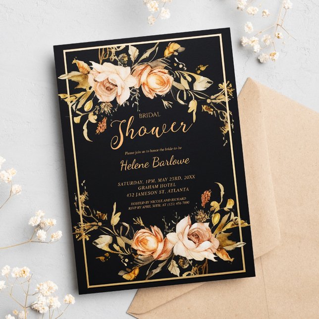 Black Floral Modern Bridal Shower Invitation (Black Floral Modern Bridal Shower Invitation)