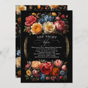 Black Floral Moody Botanical Chic Rehearsal Dinner Invitation