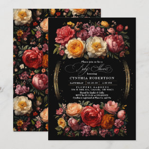 Black Floral Moody Botanical Girl Baby Shower Invitation