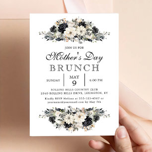 Black Floral Mother's Day Brunch Party Invitation