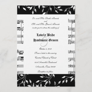 Black Floral Music Wedding Invitation