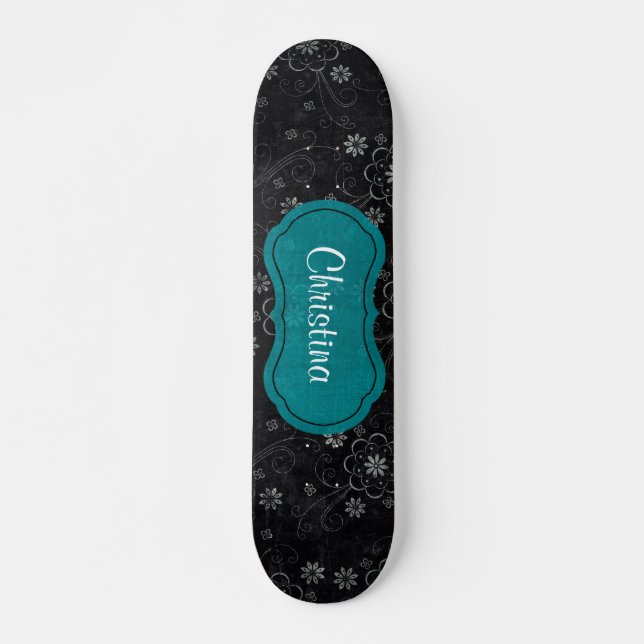 Black Floral Old School Skateboard (Front)