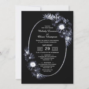 Black Floral Oval Wedding Invitation