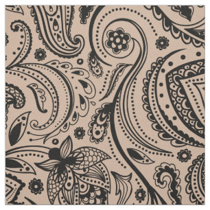 Black Floral Paisley-Custom Tan background Fabric