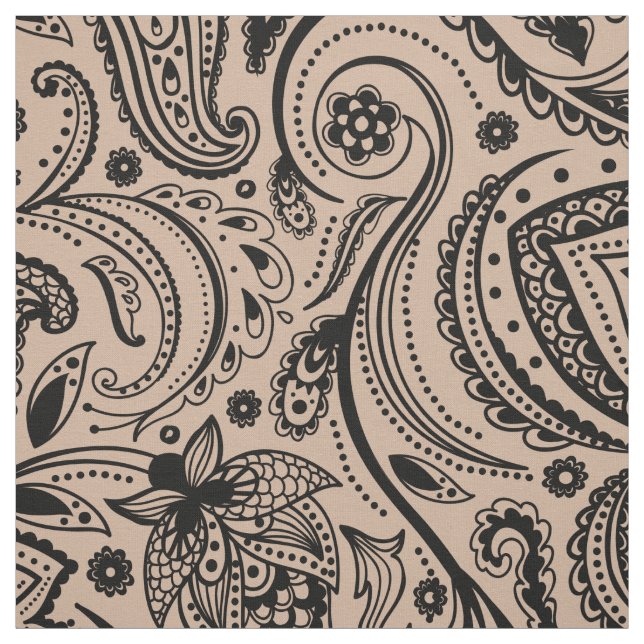 Black Floral Paisley-Custom Tan background Fabric (Swatch)