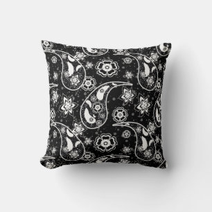 Black Floral Paisley Illustration Pattern Design Cushion