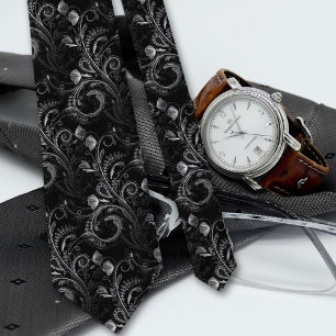 Black Floral Paisley Lacework Pattern Tie